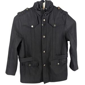 COOGI WOOL COAT Mens 2XL 2X Black Hooded with Liner Removable